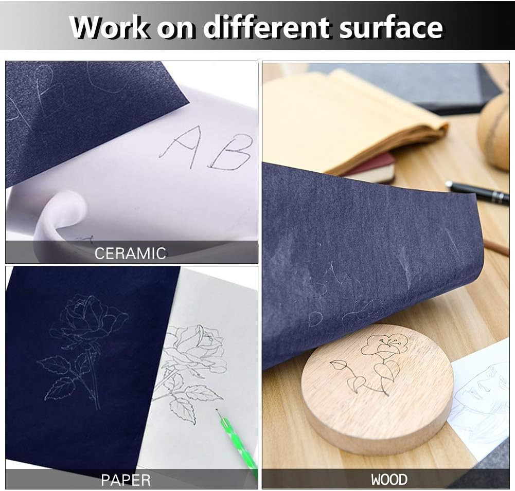 100 Sheets Carbon Transfer Paper,Blue Carbon Copy Paper Tracing Paper with 5Pcs