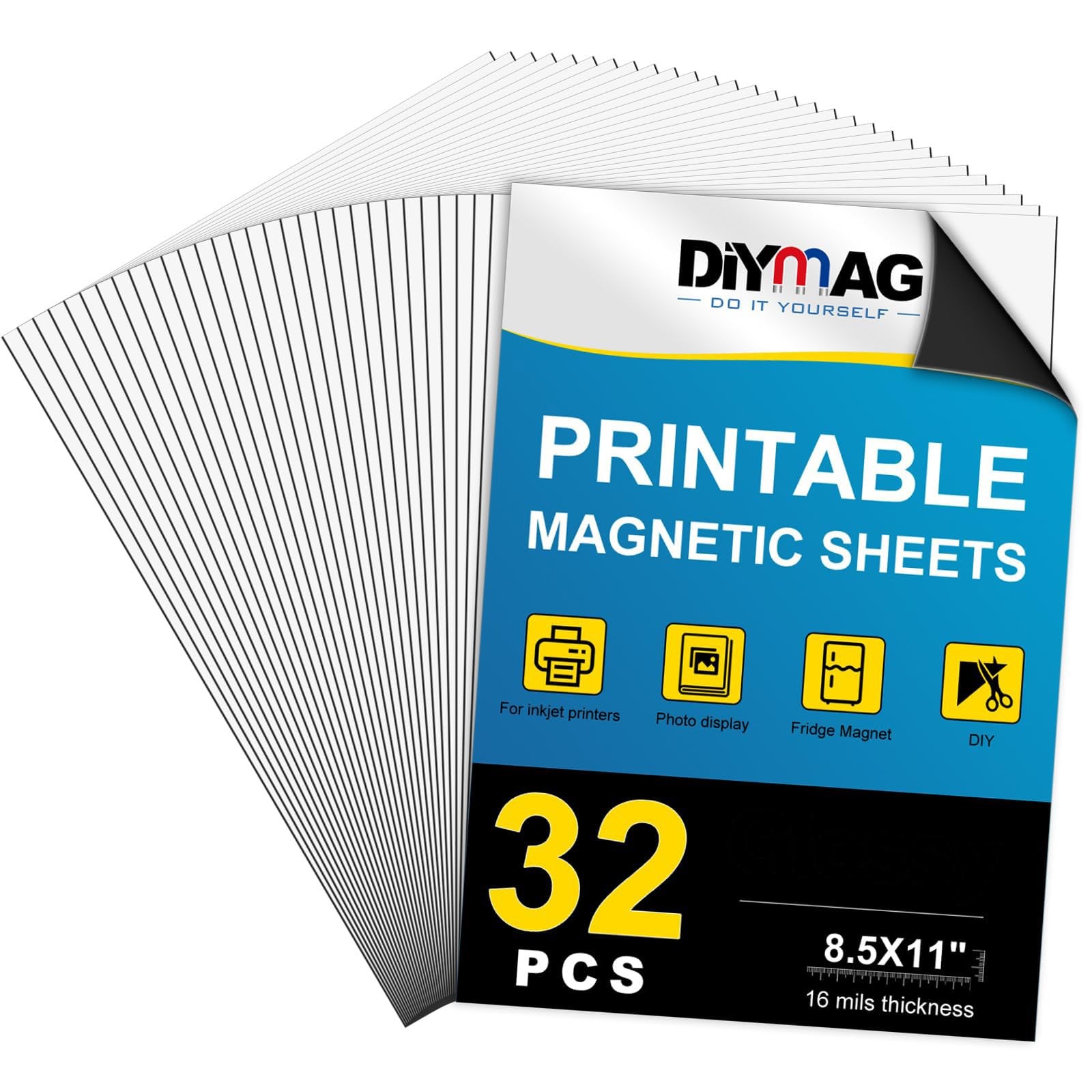 DIYMAG Printable Magnetic Sheets, Glossy 32Pcs 8.5″x11″ for Inkjet Printers