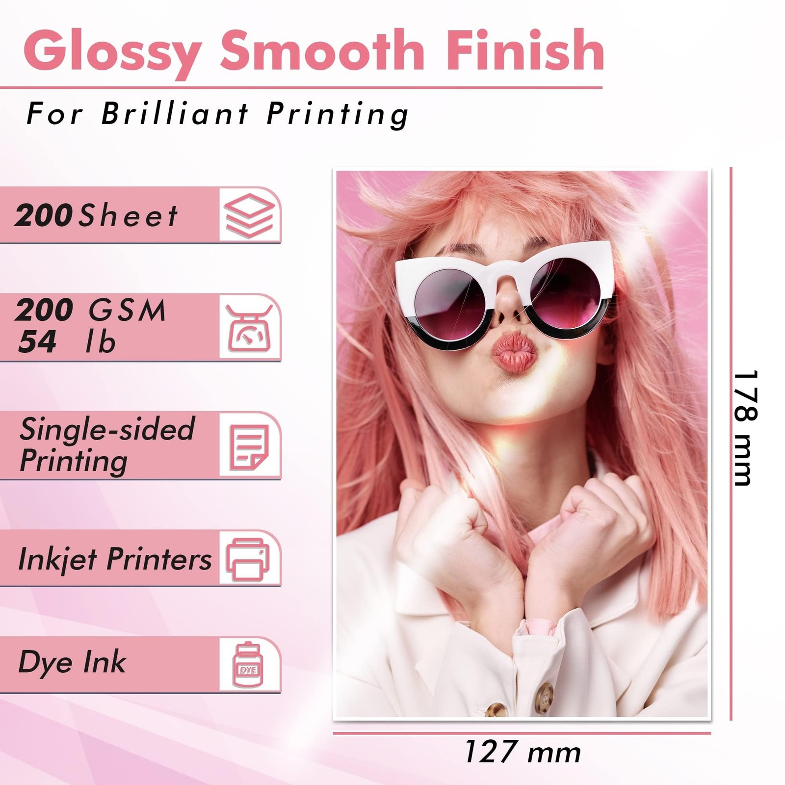 200 PCS 5×7 Inch 54lb 200gsm Glossy Thick Inkjet Photo Paper Invitation Cards