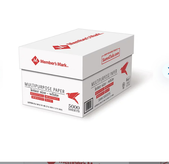 Member’s Mark Multipurpose Copy Paper Printer 10Reams = 5000 Cts White 8.5″x11″