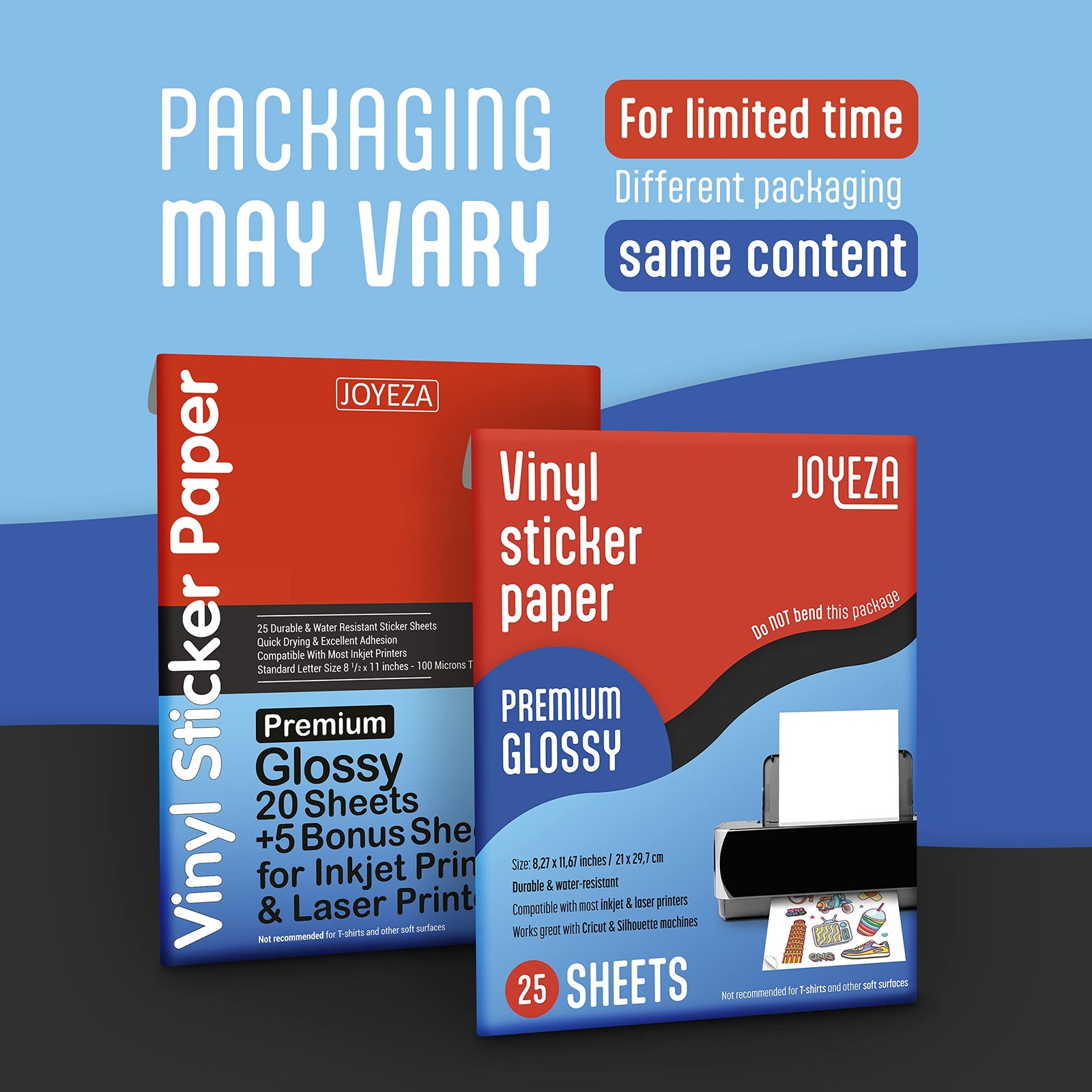 JOYEZA Premium Printable Vinyl Sticker Paper for Inkjet Printer – 25 White