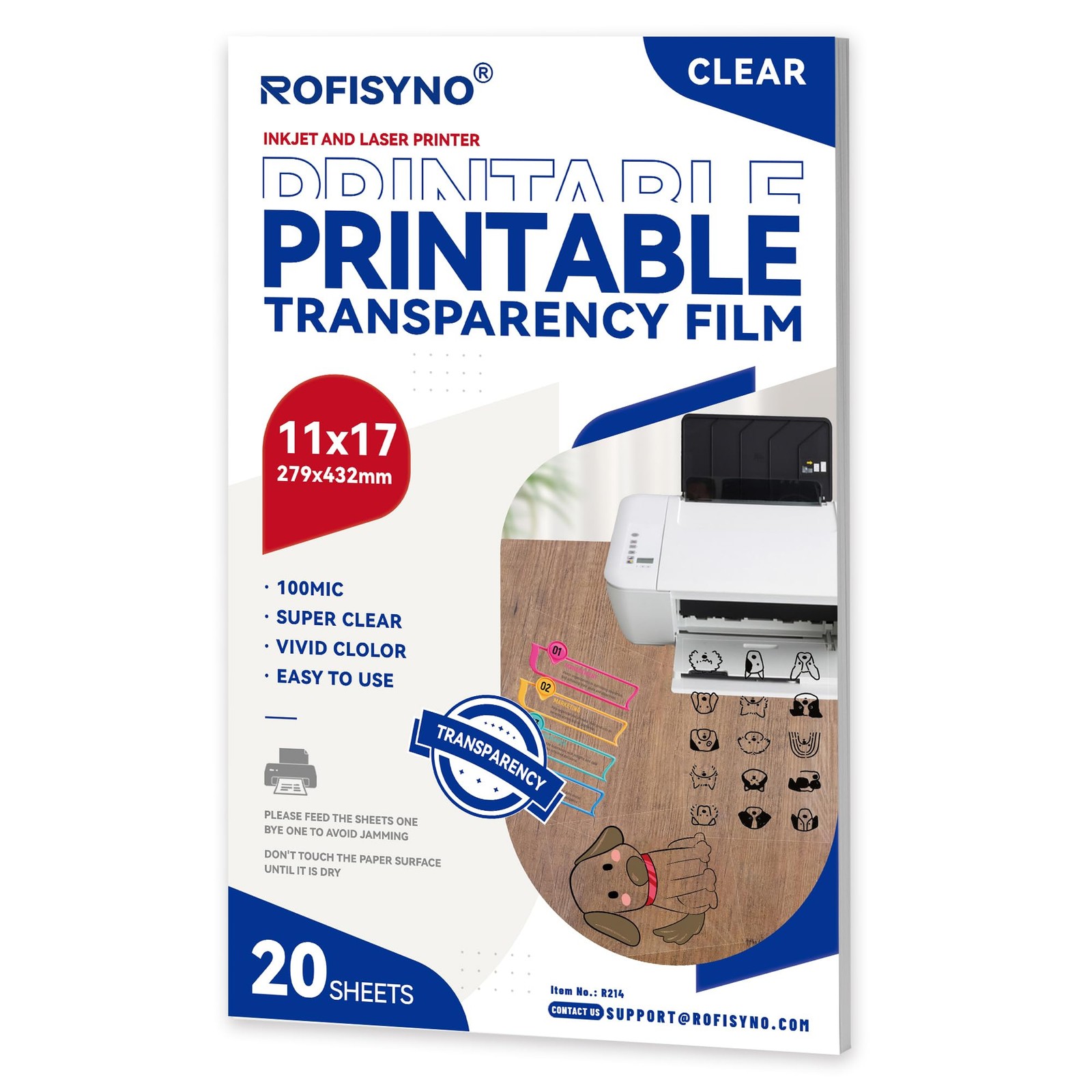 20 PCS 11×17 Inch Printable Transparency Sheets 4 mil Clear Projector Film