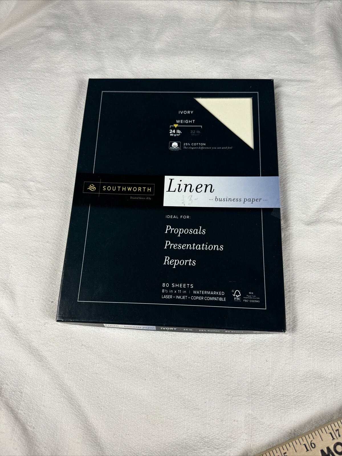 Southworth Linen Cardstock, 8.5” x 11”, 65 lb/176 gsm, Ivory, 80 Sheets