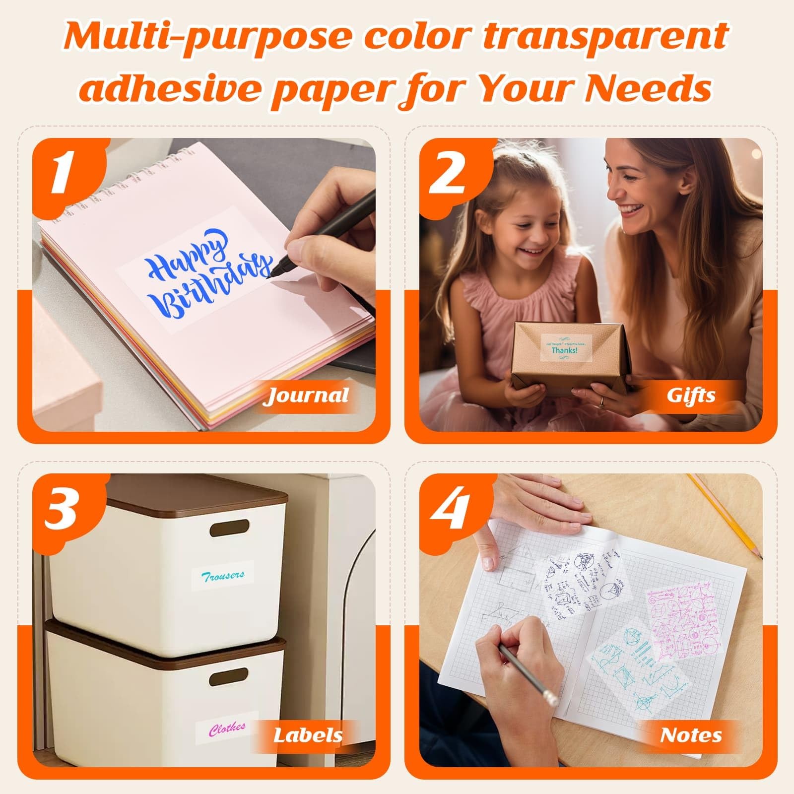 Color Text Transparent Sticker Paper, Mini Printer Paper for Phomemo T02/M02/…
