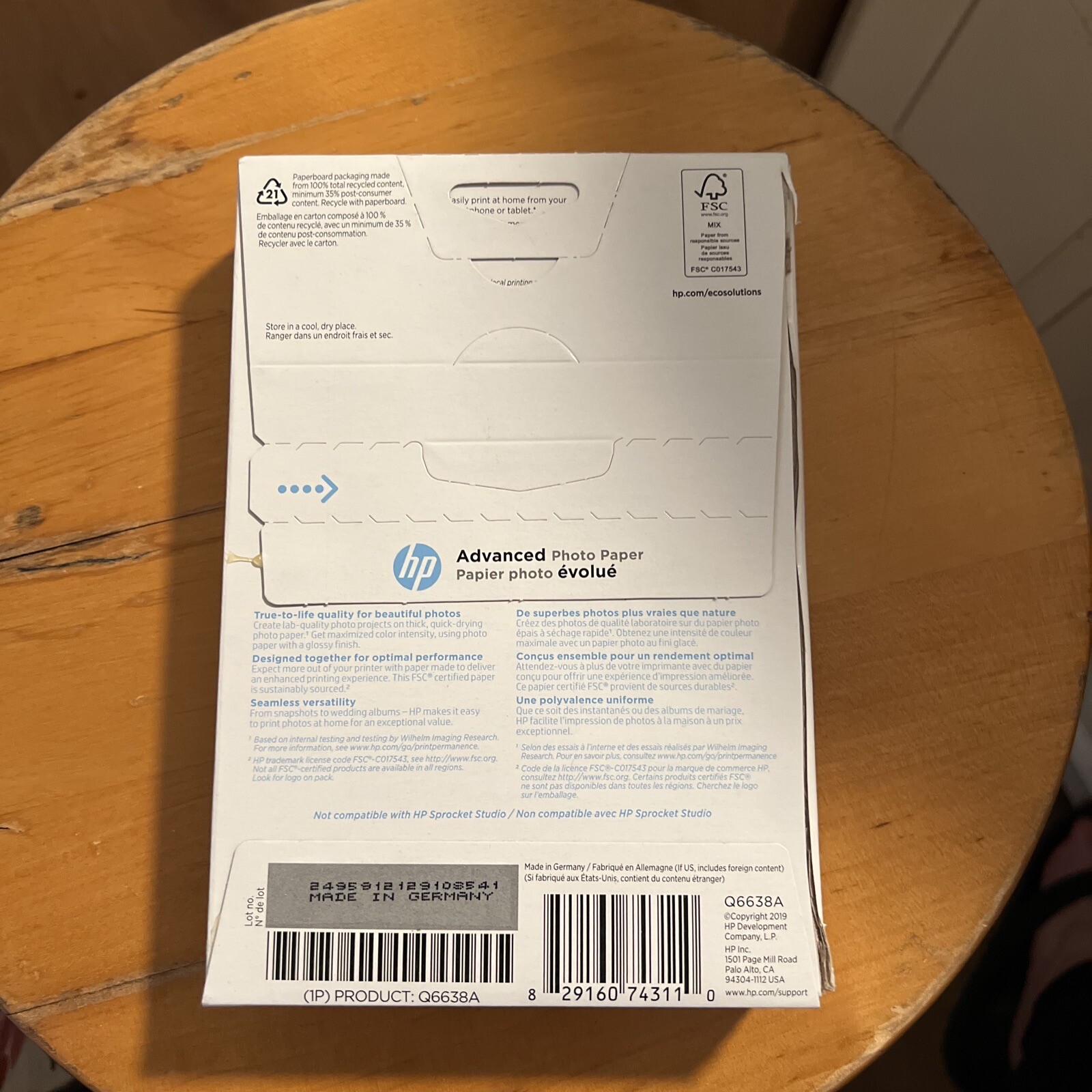 Hewlett Packard 4 x 6 inch Glossy Printer Paper – 100 Sheets Box