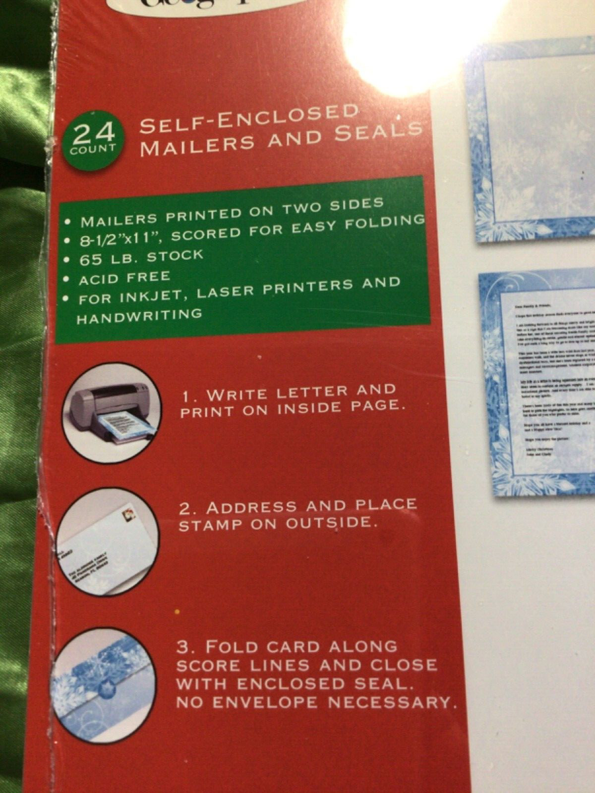 Holiday Stationary Geographics Mailer with Seals 8-1/2″ x 11″ SNOWFLAKES 24 set