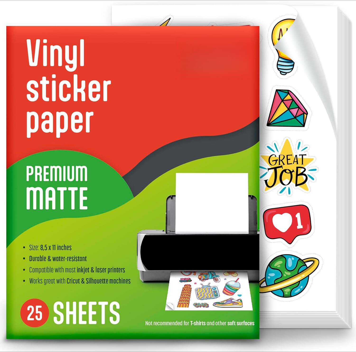 Printable Vinyl Sticker Paper for Inkjet Printer-25Sheets Matte White Waterproof