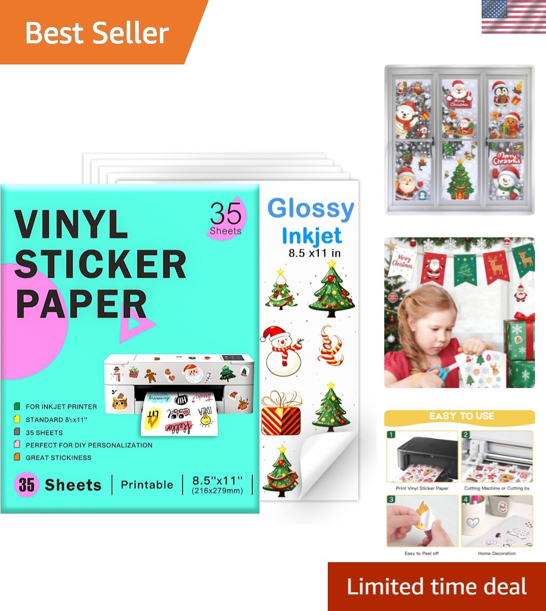 Printable Vinyl Sticker Paper for Inkjet Printer – 35 Sheets Glossy White – 8…
