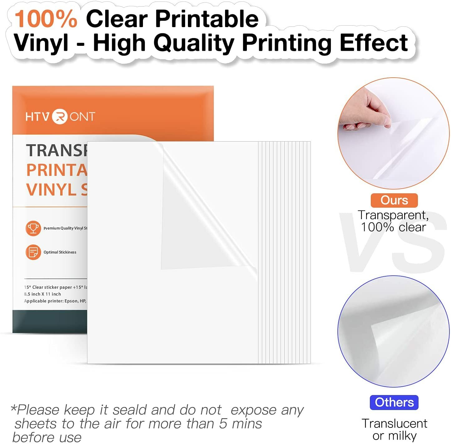 HTVRONT 15x Inkjet Printable Transparent Clear Vinyl Sticker Paper 8.5″x11″