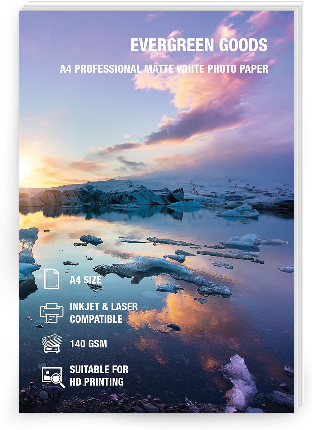 Evergreen Goods 50 Sheets A4 Matte White Double Sided Photo Paper 140gsm, Inkj…