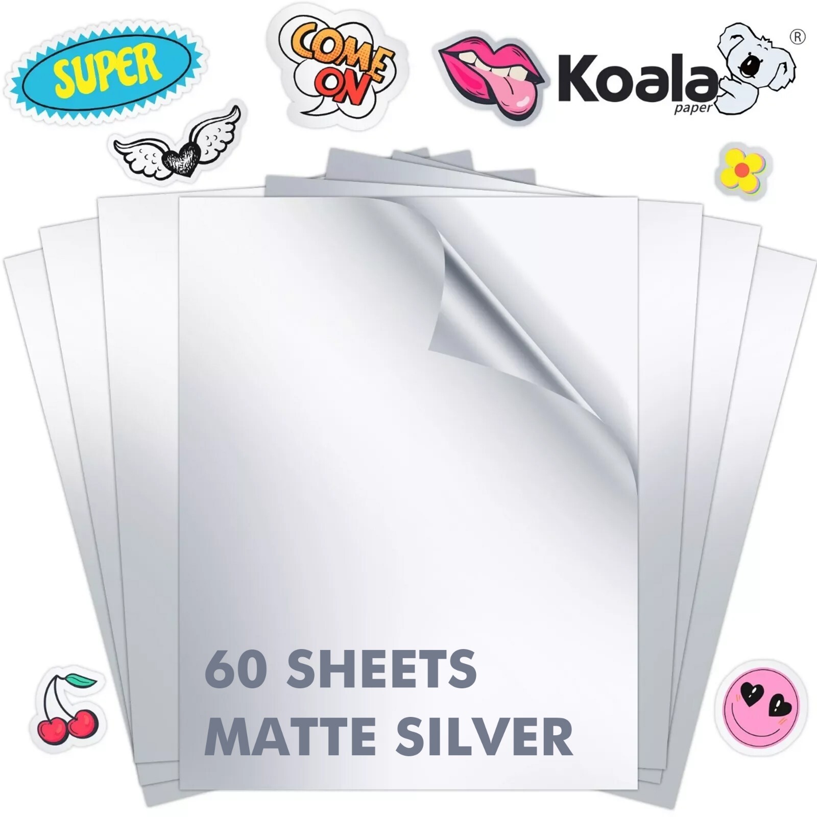 120PK Koala Printable Vinyl Sticker Paper for Printers Water proof Silver Matte