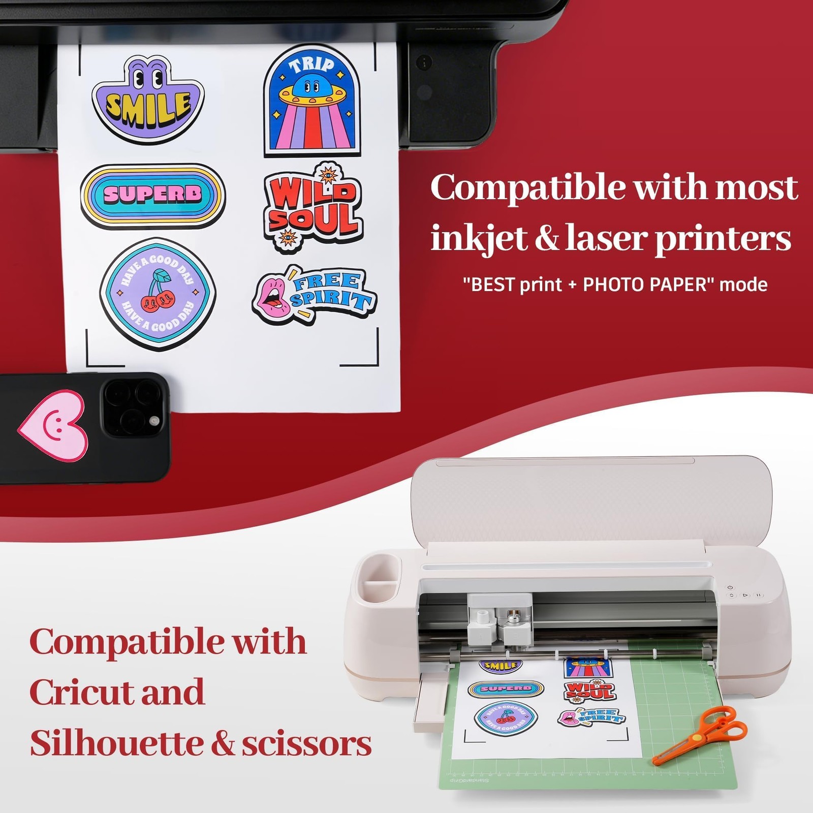Printable Vinyl Sticker Paper, Glossy Waterproof Sticker Paper for Inkjet & L…