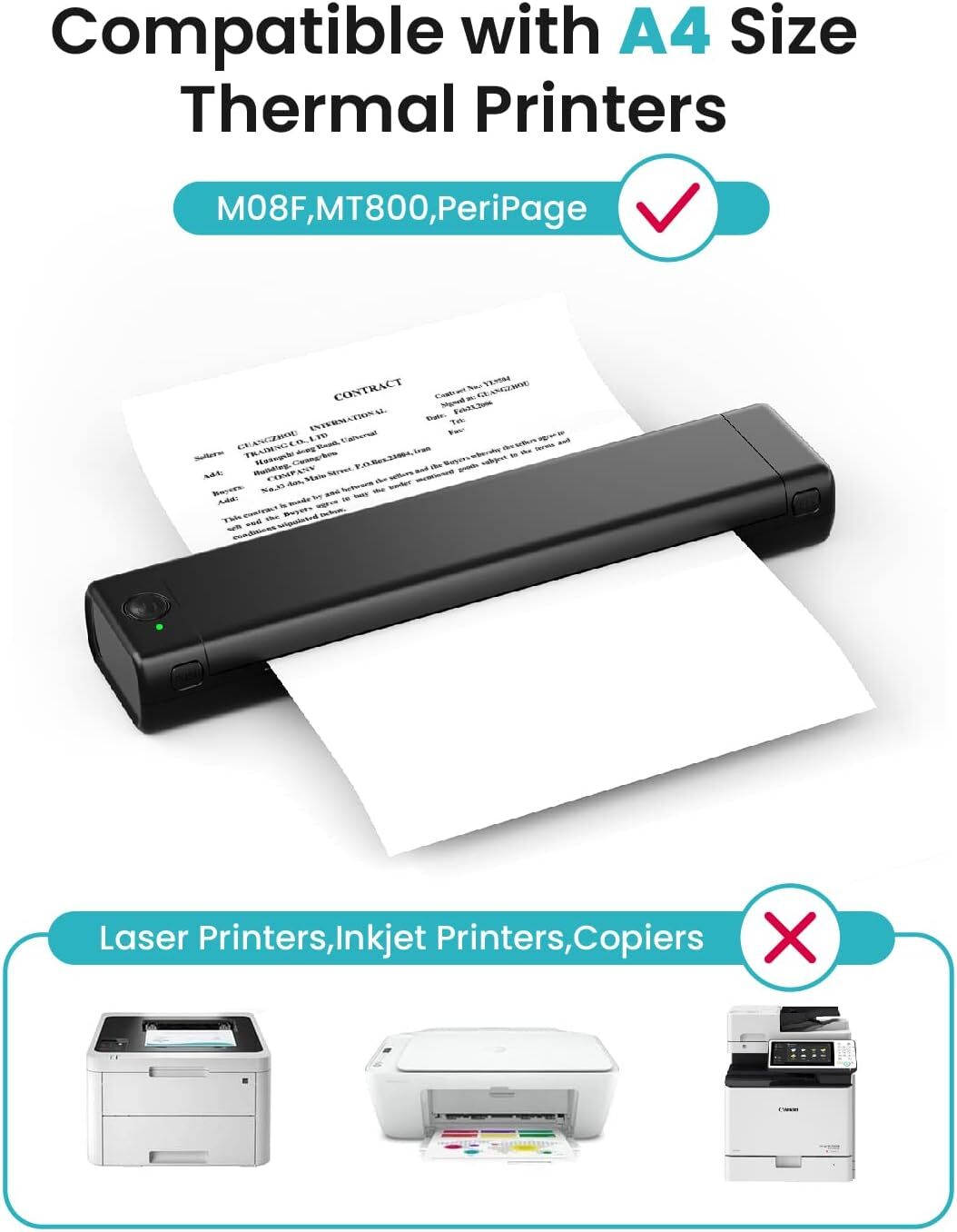 100PC Thermal Paper A4 Foldable for Portable Printer For Phomemo M08F HPRT MT800