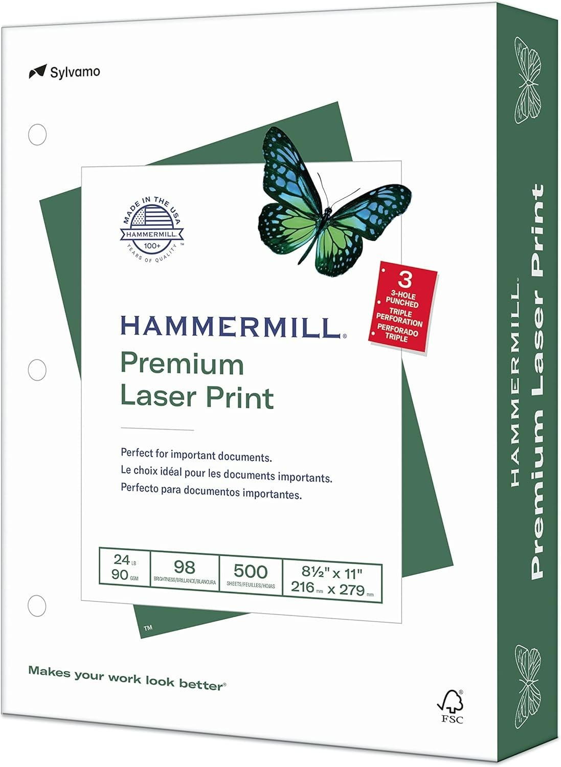 Acid-Free Laser Copy Paper, 500 Sheets, 24 lb – 98 Brightness – 3 Hole