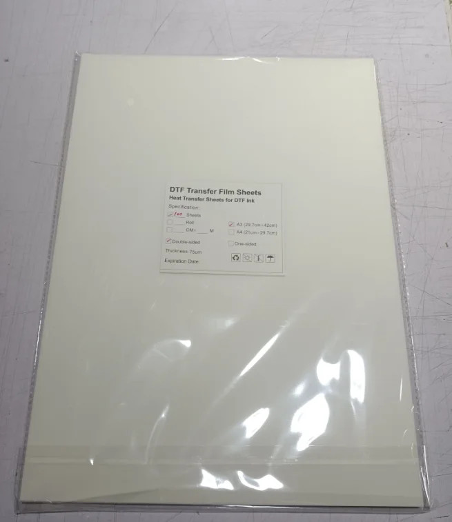 A3 Size PET Heat Transfer film 75U thickness Double-sided for Inkjet Dtf Printer