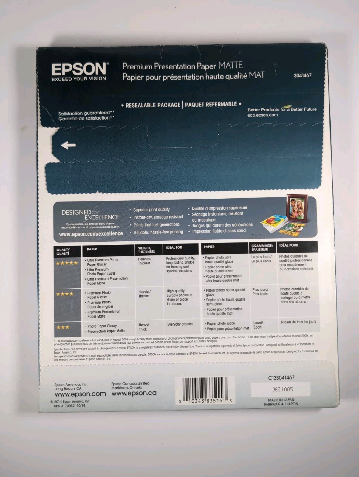 Epson Premium Presentation Paper MATTE 8×10 Inches 50 Sheets Inkjet Printers NIB