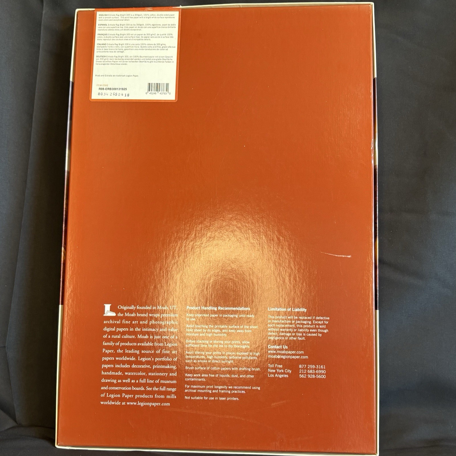 Moab by Legion Paper 13″x19″ Entrada Double Sided Rag Bright 300 gsm 20 Sheets