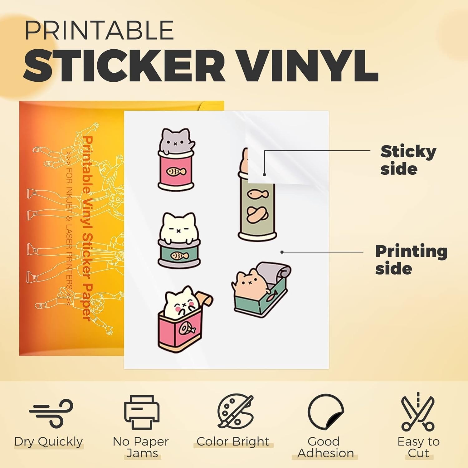 Printable Vinyl Sticker Paper, 100 Sheets Glossy Waterproof Sticker Paper For…