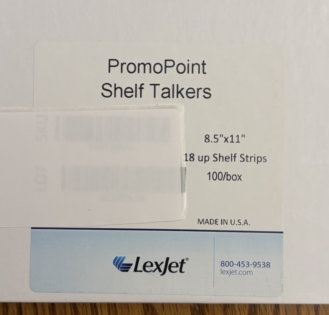 LexJet Promo-Point Shelf Talkers 18-UP Shelf Strips 100/box White P.O.P. Display