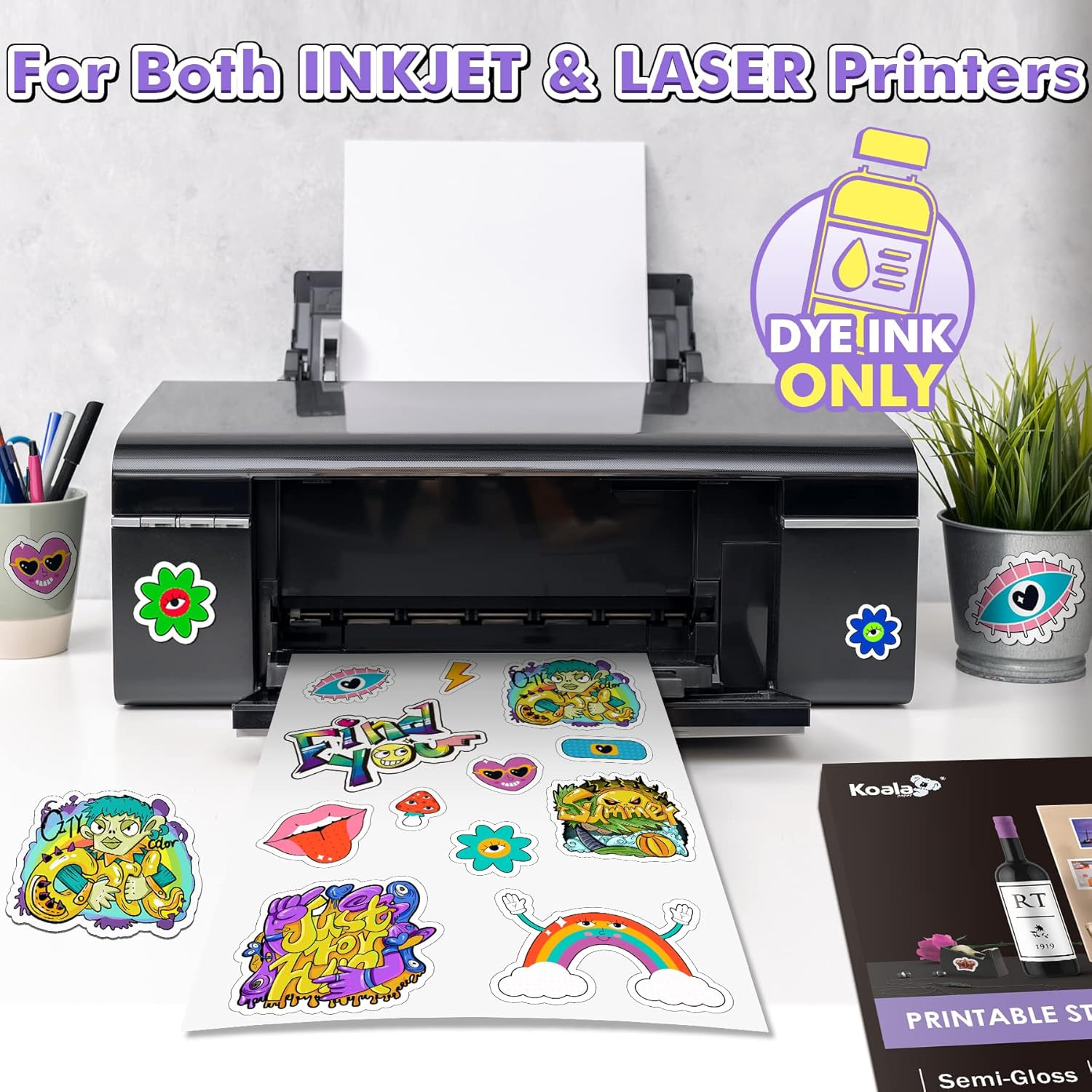 Koala Semi Glossy Sticker Paper for Inkjet & Laser Printer – 100 Sheets 8.5 X 11