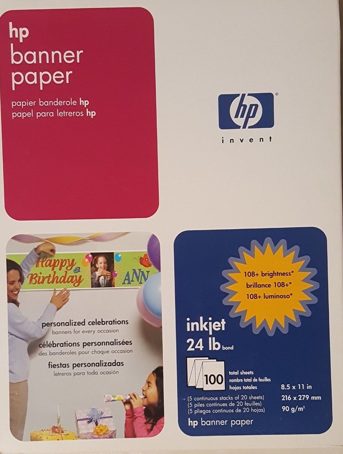 NEW HP Banner Paper Bond 5 banners of 20 sheets ideal for Birthday schools Home