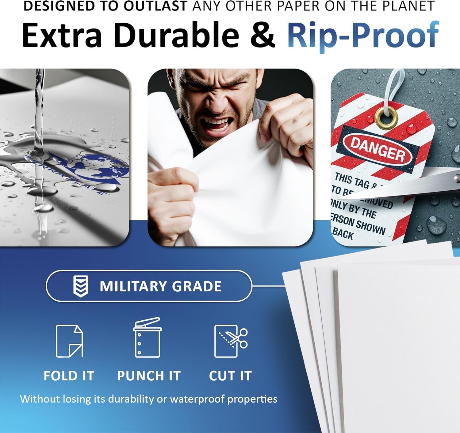 Durable Waterproof Paper for Laser Printers, 25 Sheets, Rip-Proof & Bright White