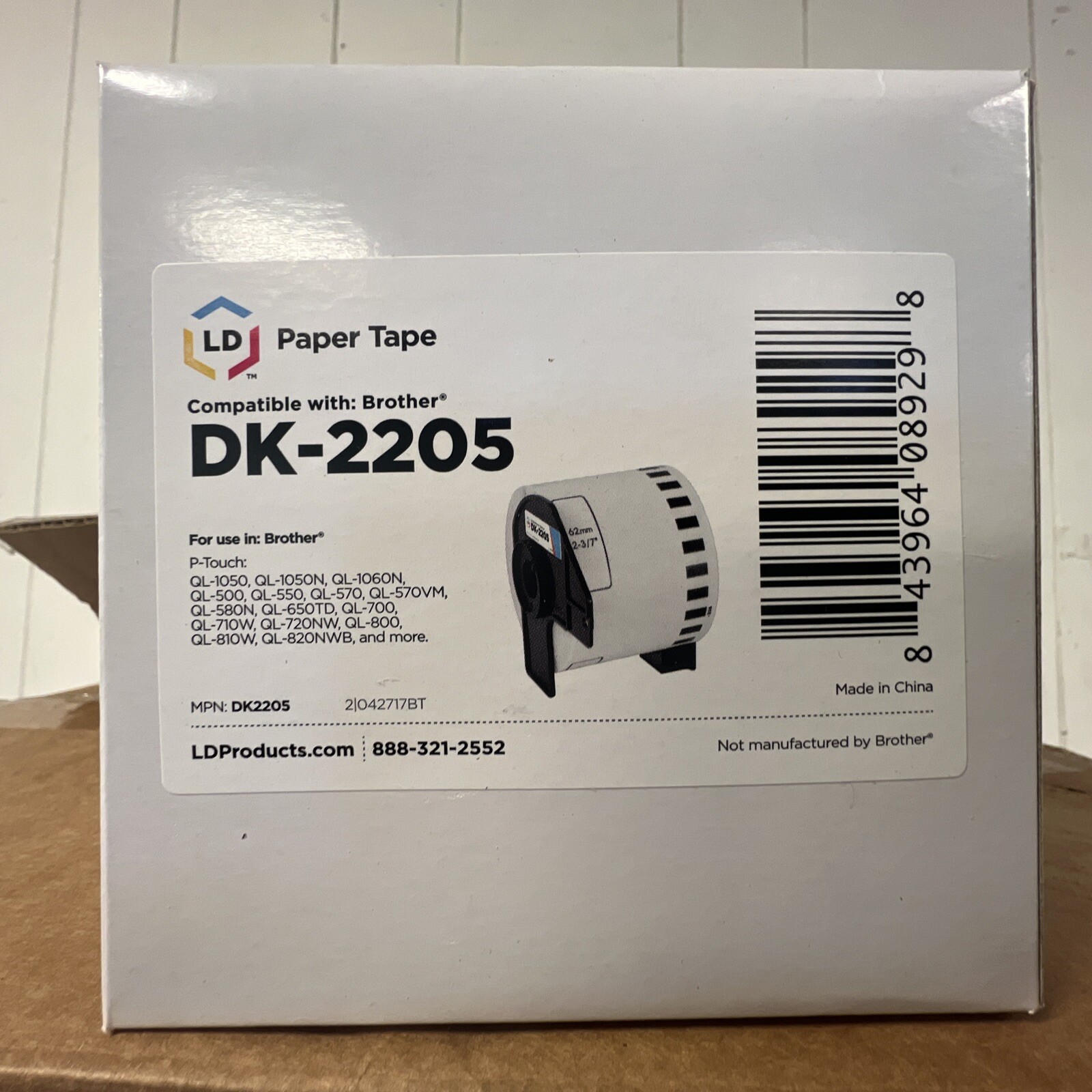 Lot of Ten (8) New Rolls LD Compatible Brother DK-2205 White Paper Tape New