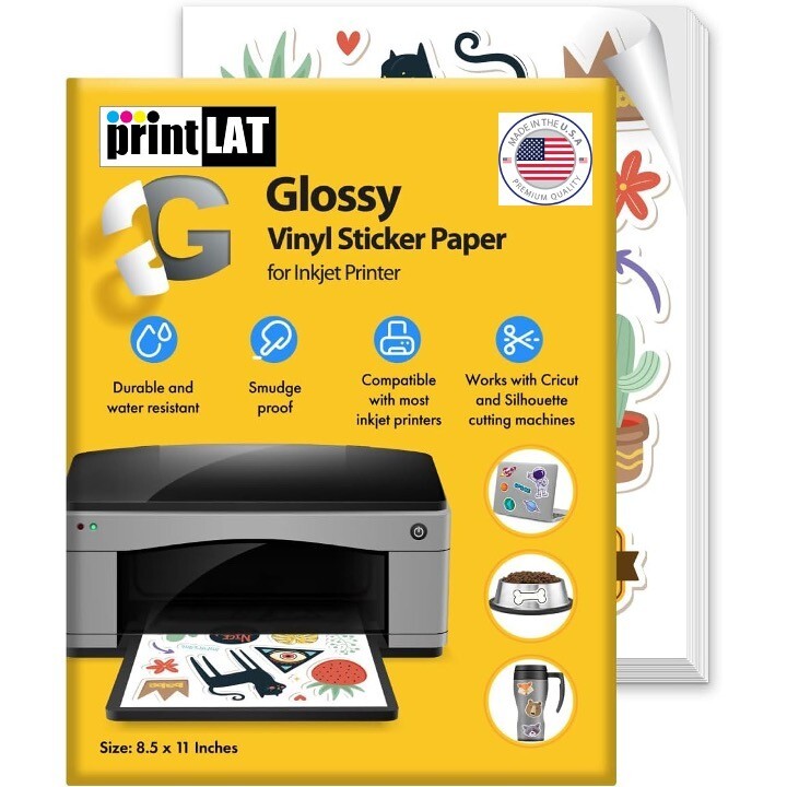 Vinilo Blanco Brillante Imprimible en Ink Jet 10 Hojas 8.5″x11″