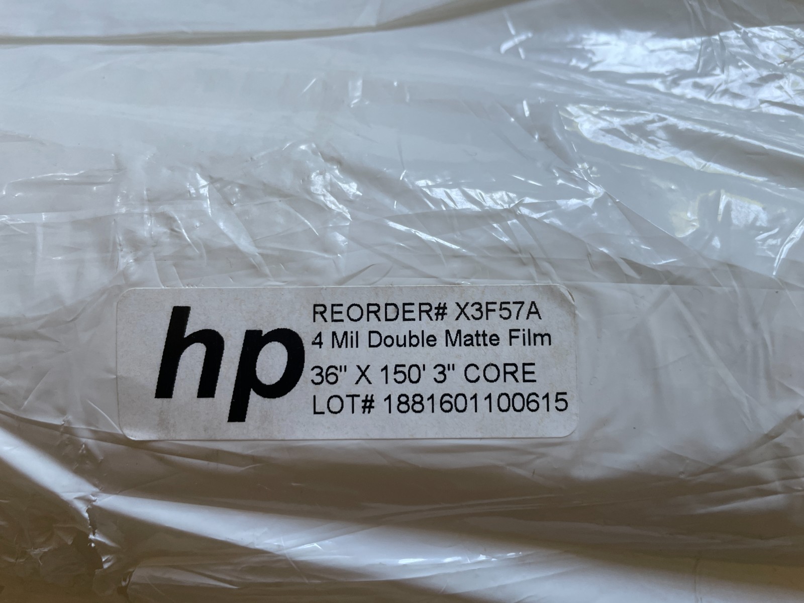 HP 4 Mil Double Matte Film, X3F57A, 3-In Core, 36in X 130ft