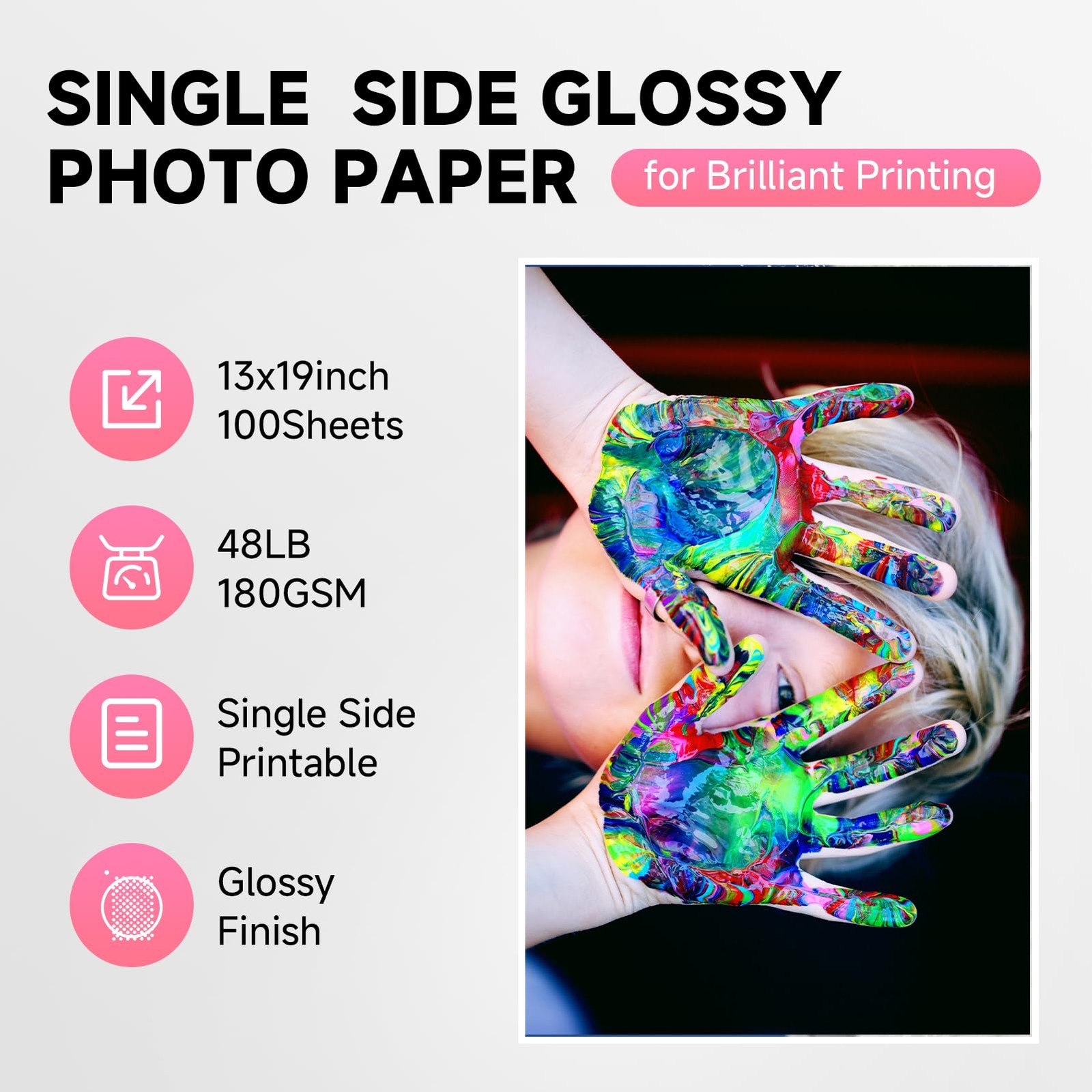 100 Sheets Glossy Inkjet Photo Paper 13X19 Inch 48lb 180GSM Professional
