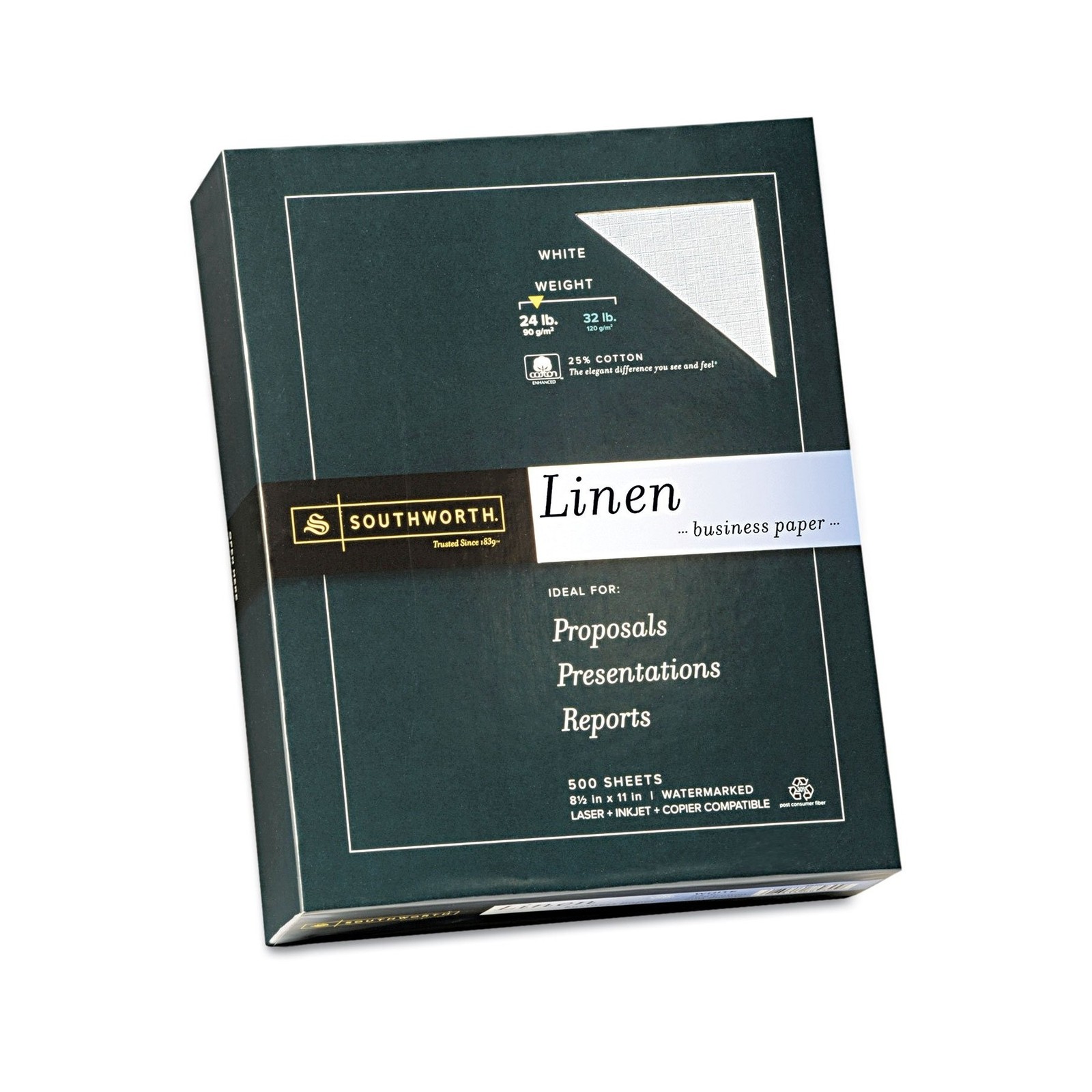 Southworth 25% Cotton Business Paper, 8.5 x 11″, 24 lb/90 gsm, Linen Finish, …