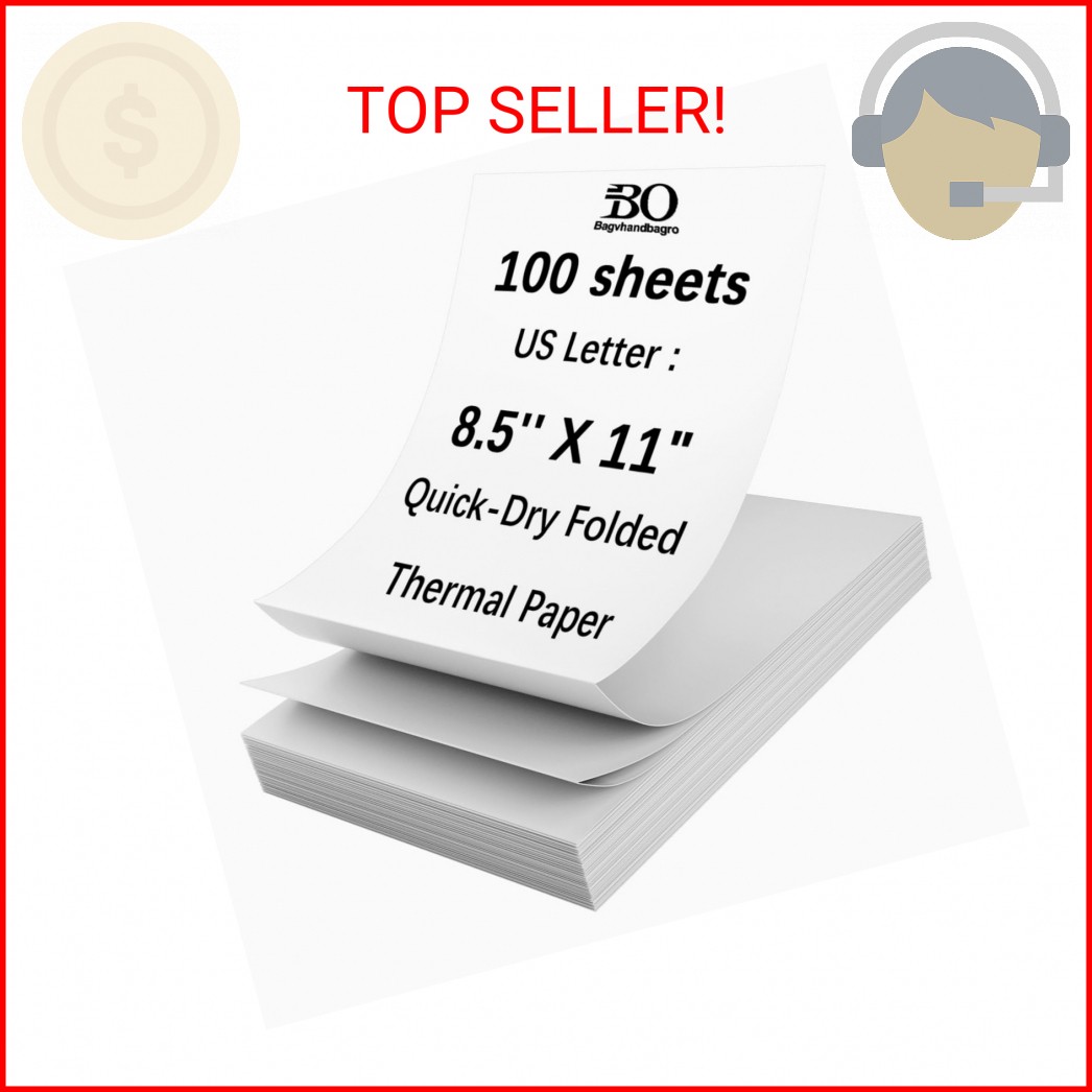 Thermal Printer Paper 8.5 x 11 Inch, 100 Sheets US Letter Size Thermal Paper, Co