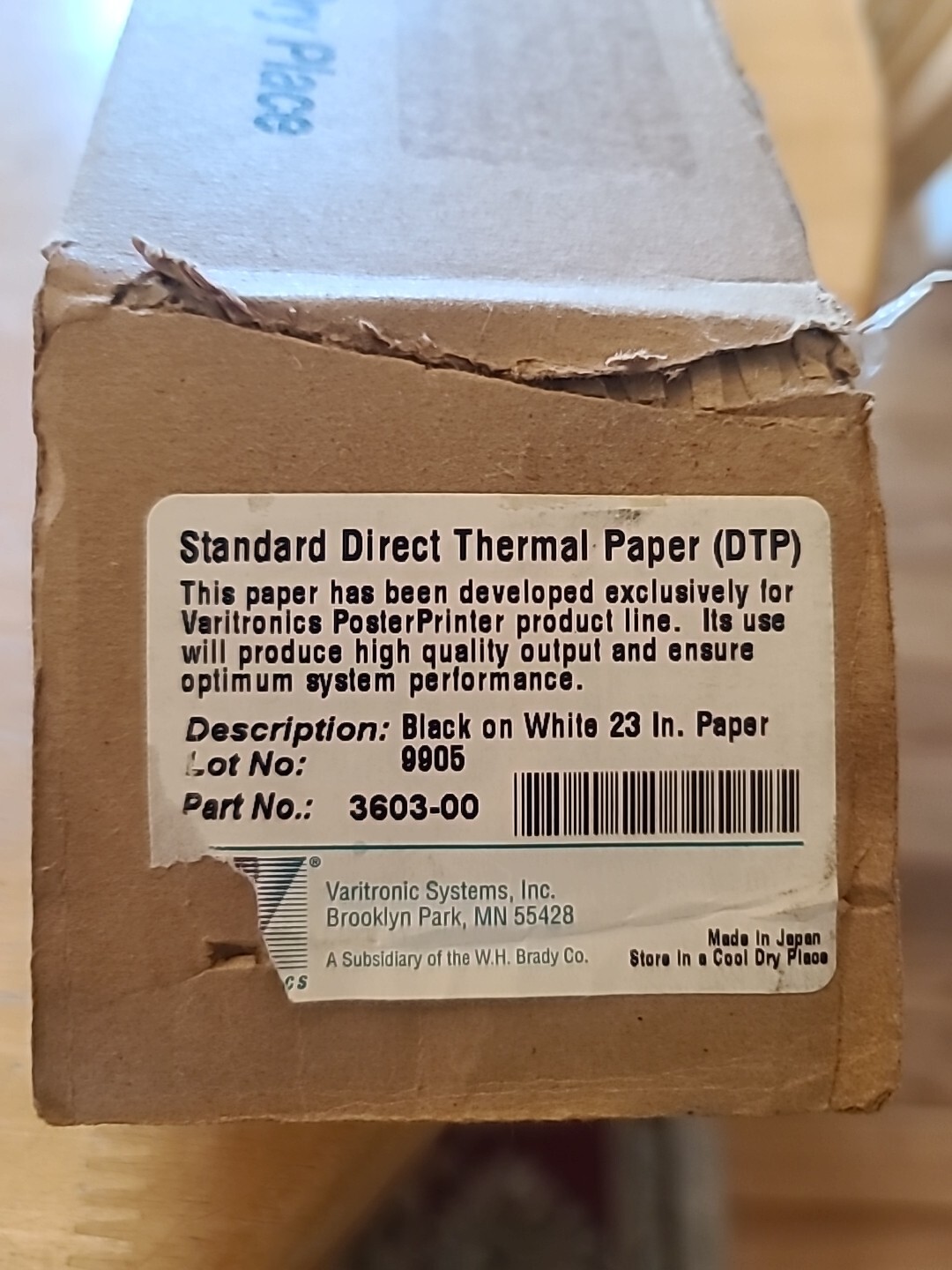 Poster Printer Paper 3603-00 Standard Direct Thermal Paper Black On White 23in