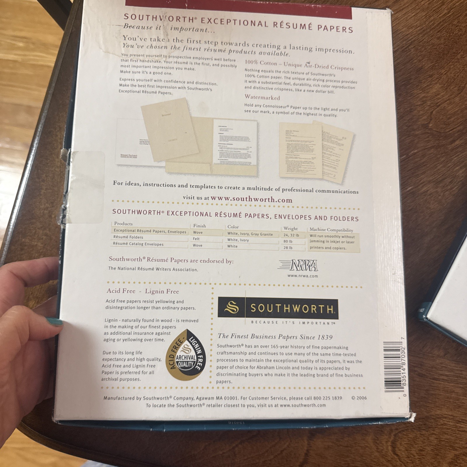 2-Southworth Connoisseur Collection Exceptional Resume IVORY Paper 100% cotton