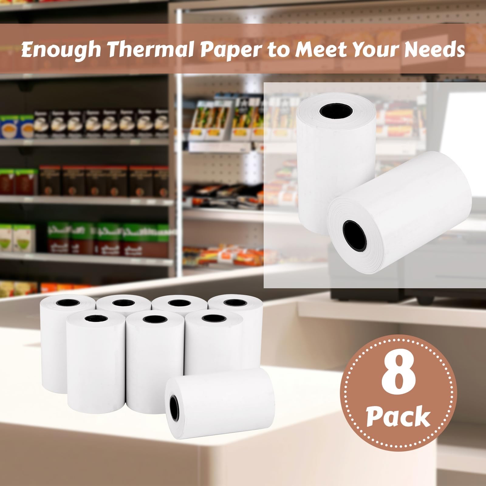 (8 Rolls) 2 1/4″ x 55′ Thermal Receipt Paper, Compatible with Most white