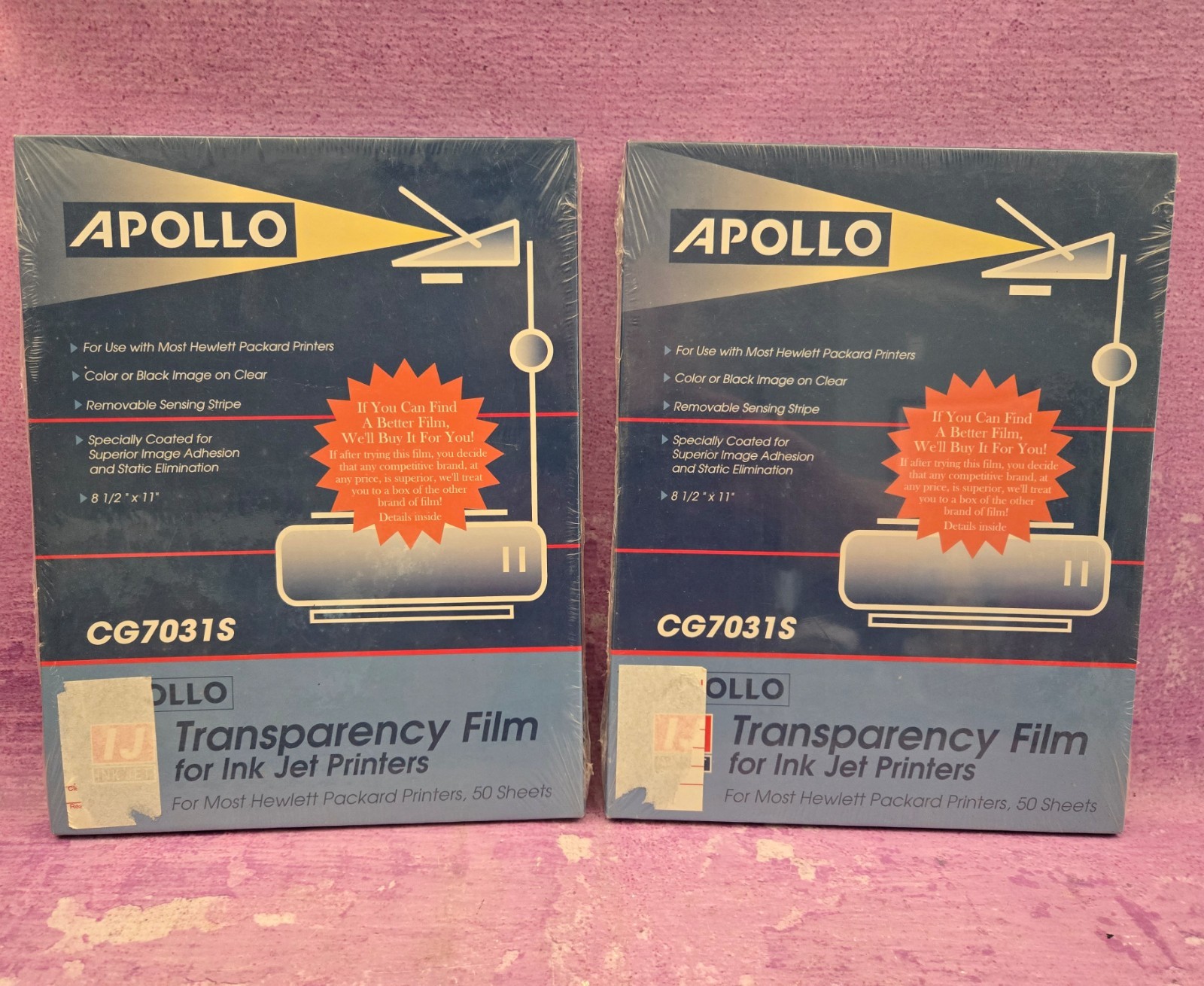 Apollo Ink Jet Transparency Film CG7031S for HP Printers 100 Sheets 8.5×11 Clear