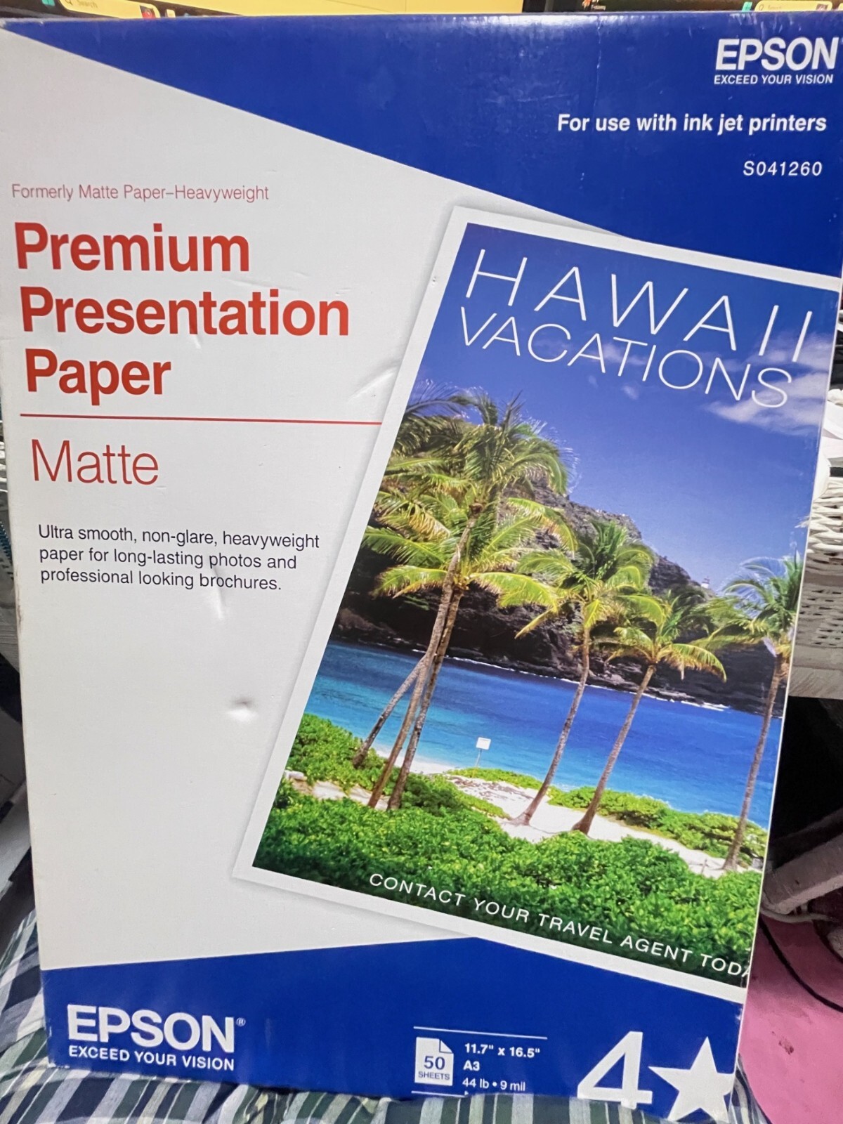 Epson S041260 Premium Matte 11.75″ x 16.5″ Pres. Paper – Bright WT (50/PK) New6B