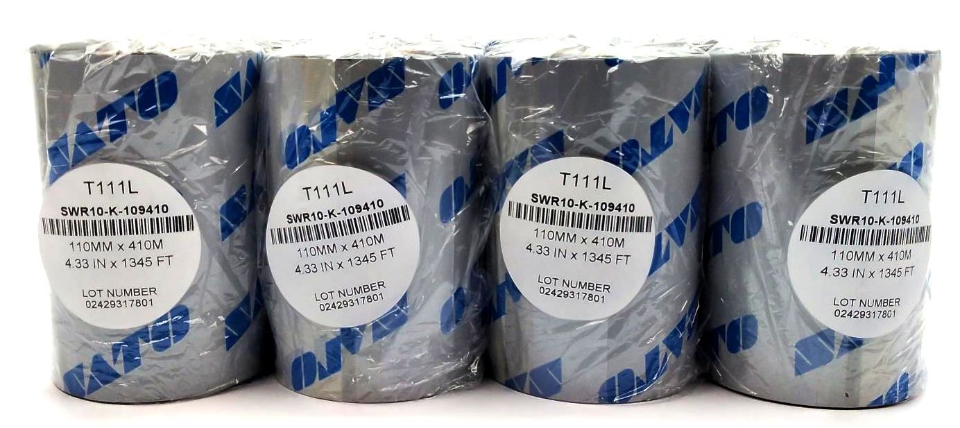 Sato T111L Ribbons 4.3″ x 1345″ Wax Resin SWR10-K-109410 Genuine OEM – 12 Rolls