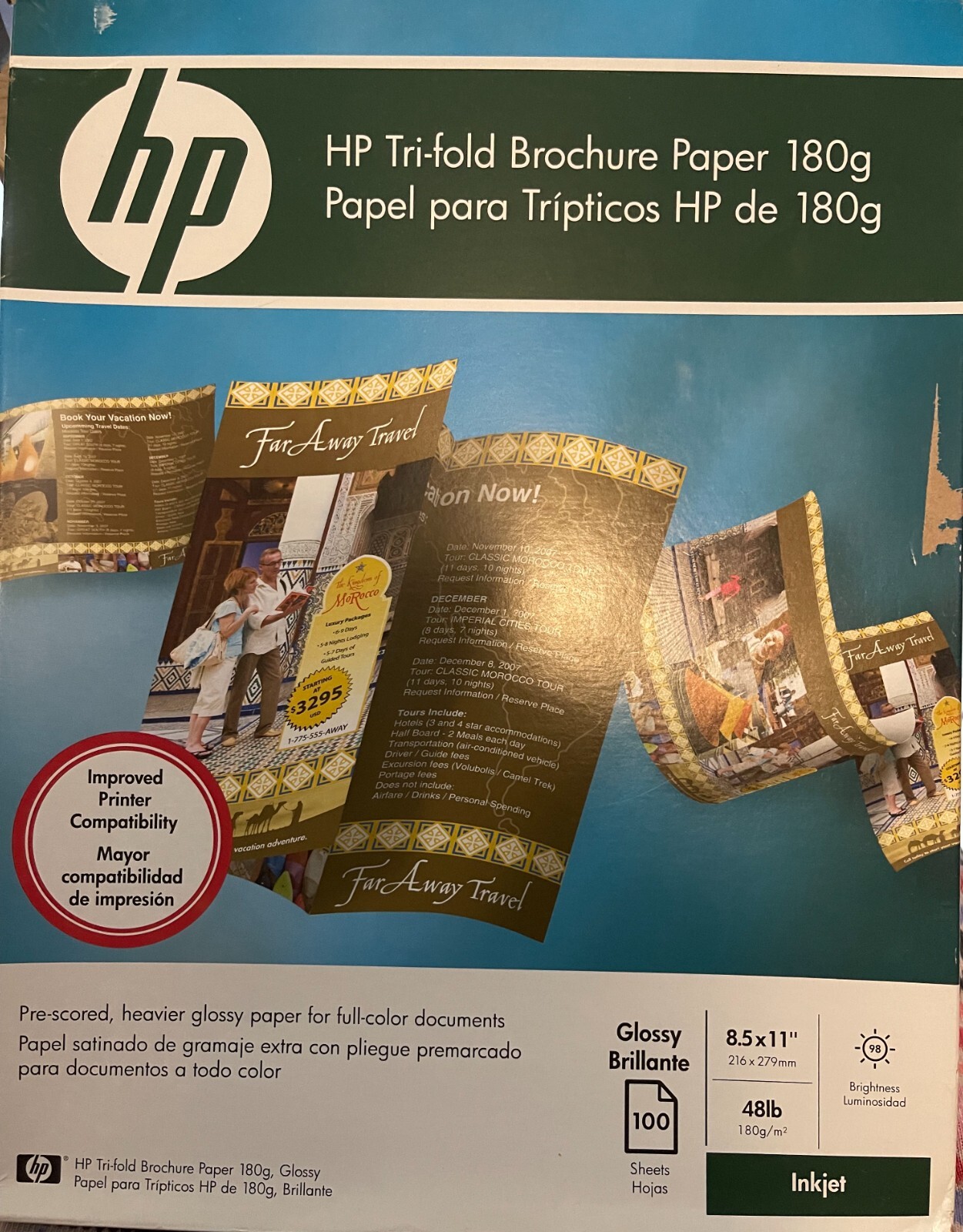 HP C7020A Inkjet Tri-Fold Brochure Paper Gloss 100 Sheets 8.5”x11” New