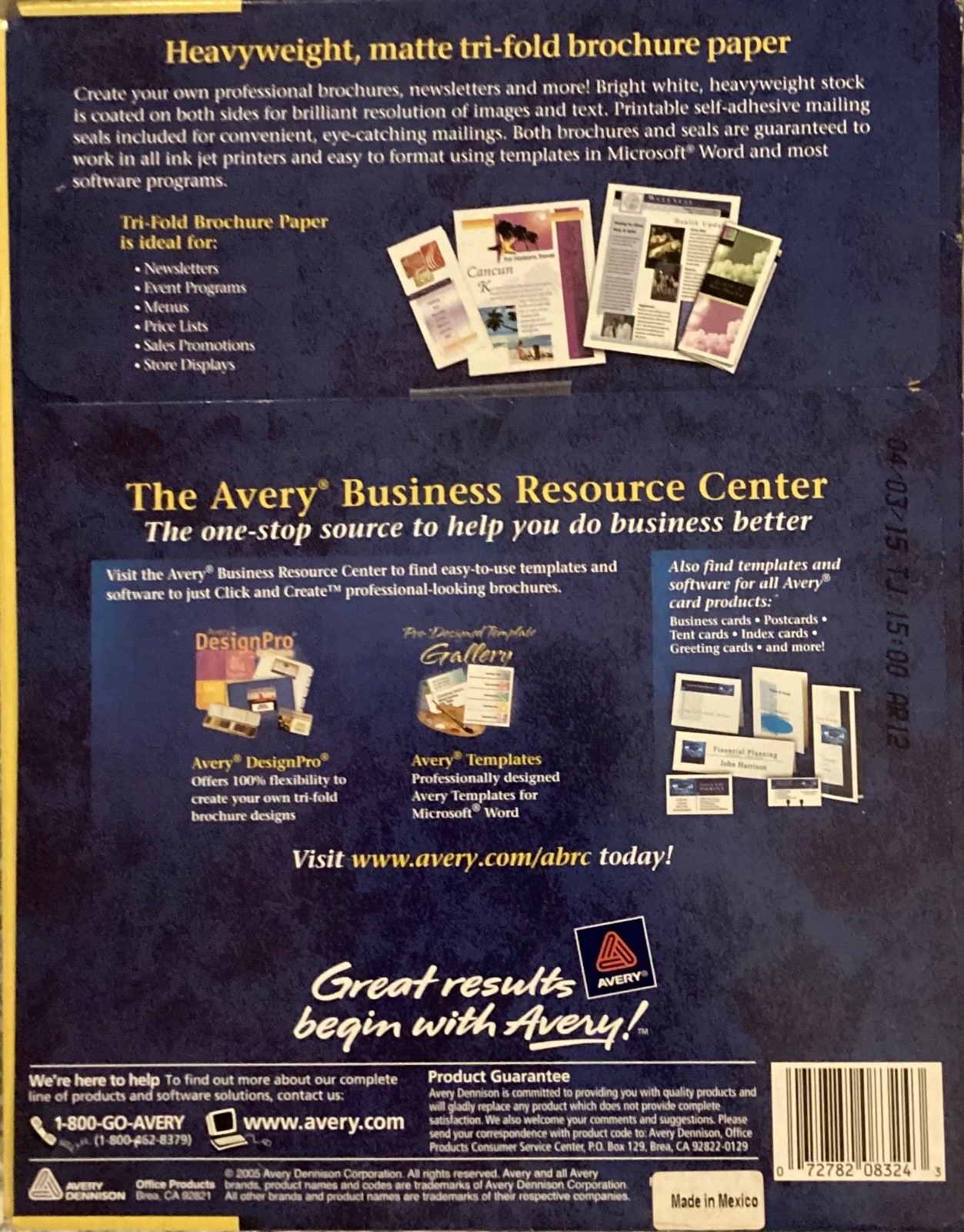 Avery 8324 Tri-Fold Brochures with Mailing Seals Inkjet 100 Sheets New Sealed