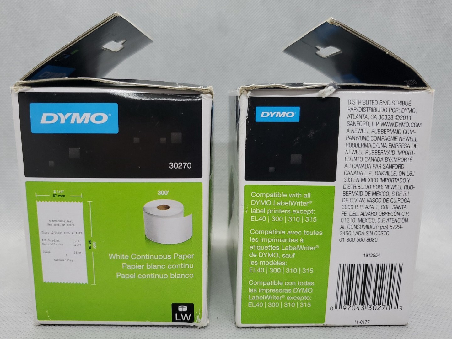 2 Pack DYMO LabelWriter Continuous-Roll Thermal Paper 2.25″ x 300′ White 30270