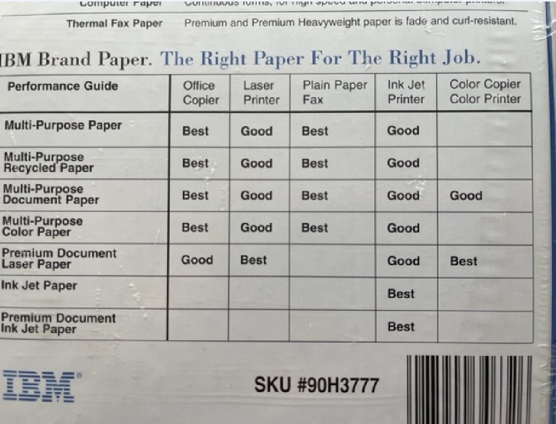 IBM 100Sheet SuperHeavyWeight MatteCoated 28lb Inkjet Paper Bright 8.5×11