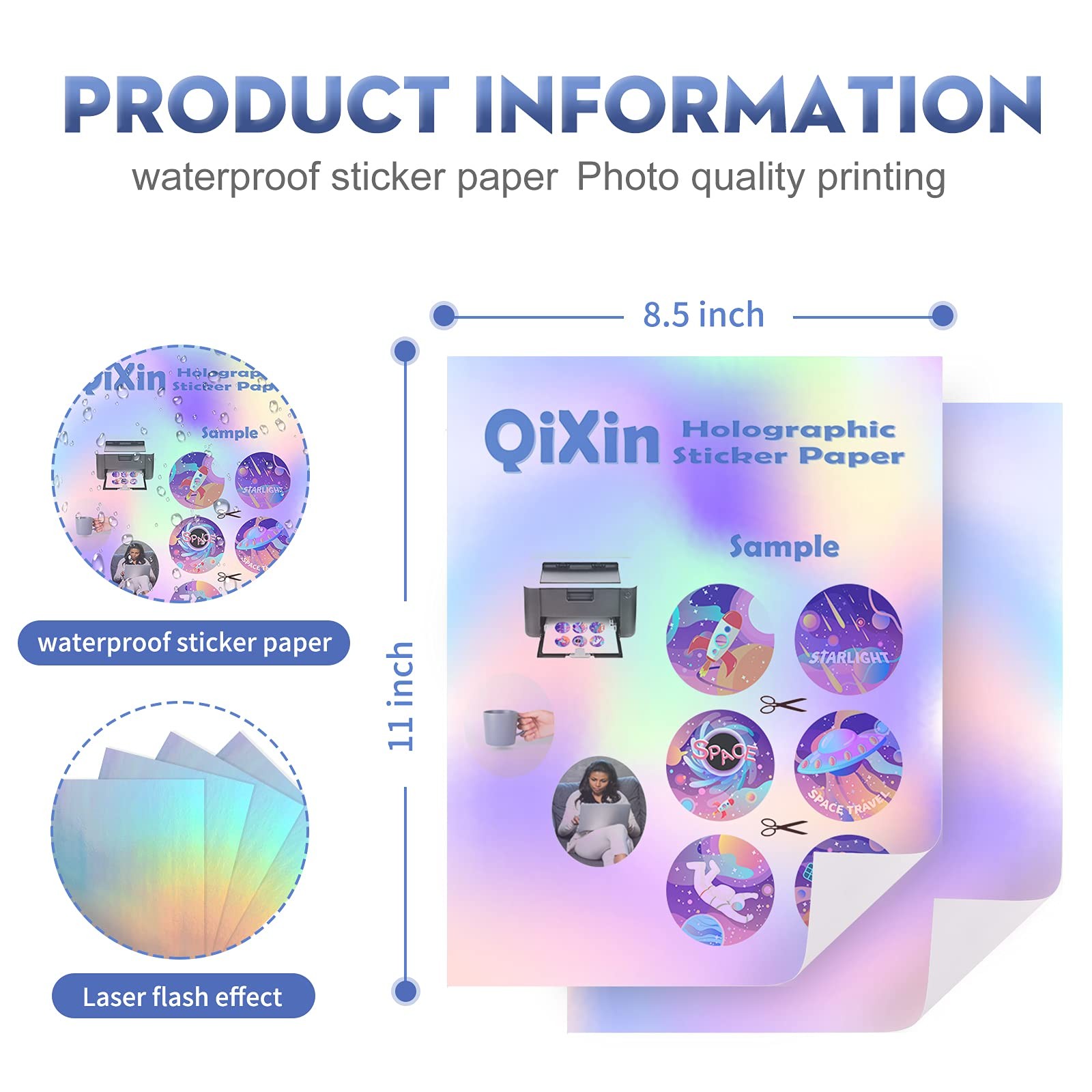 22 Sheets Holographic Sticker Paper 8.5 x11 inch for Inkjet Printer & Laser P…