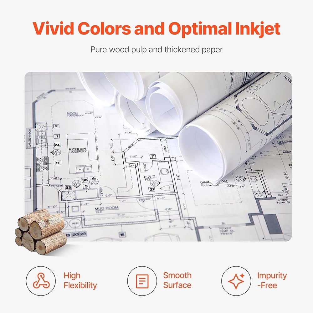4 Rolls 24 in x 150 ft CAD Bond Plotter Paper Wide Format Paper Roll 2″ Core