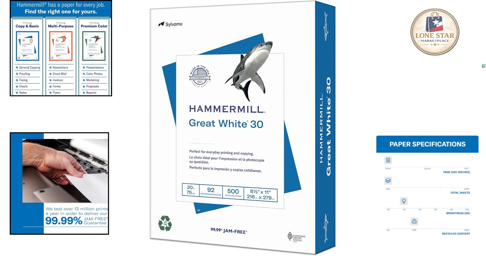 Great White 8.5×11 Recycled Paper, 500 Sheets – 99.99% Jam-Free Guarantee