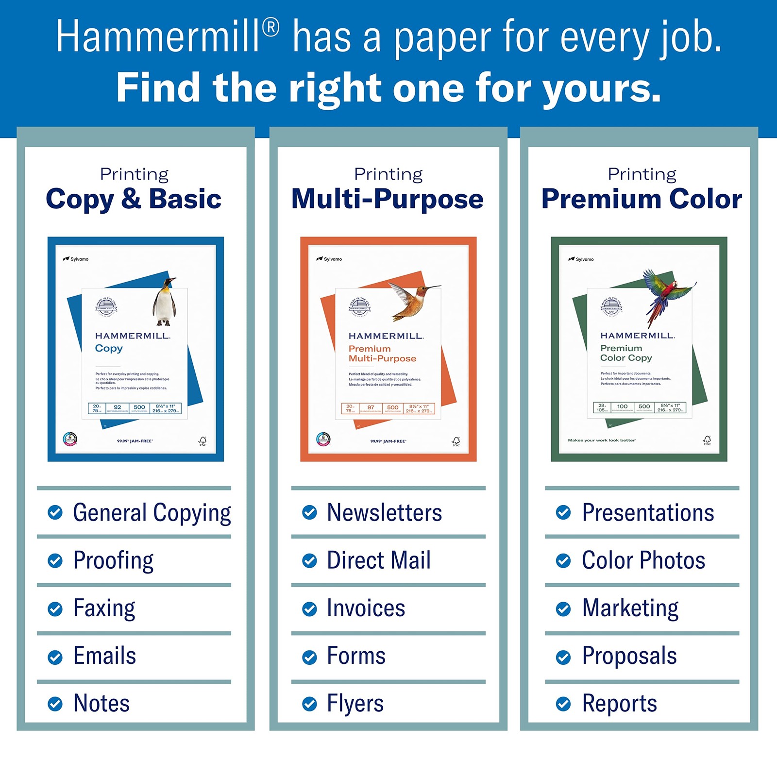 Hammermill Printer Paper, Premium Color 28 lb Copy 1 Ream | 500 Sheets, White