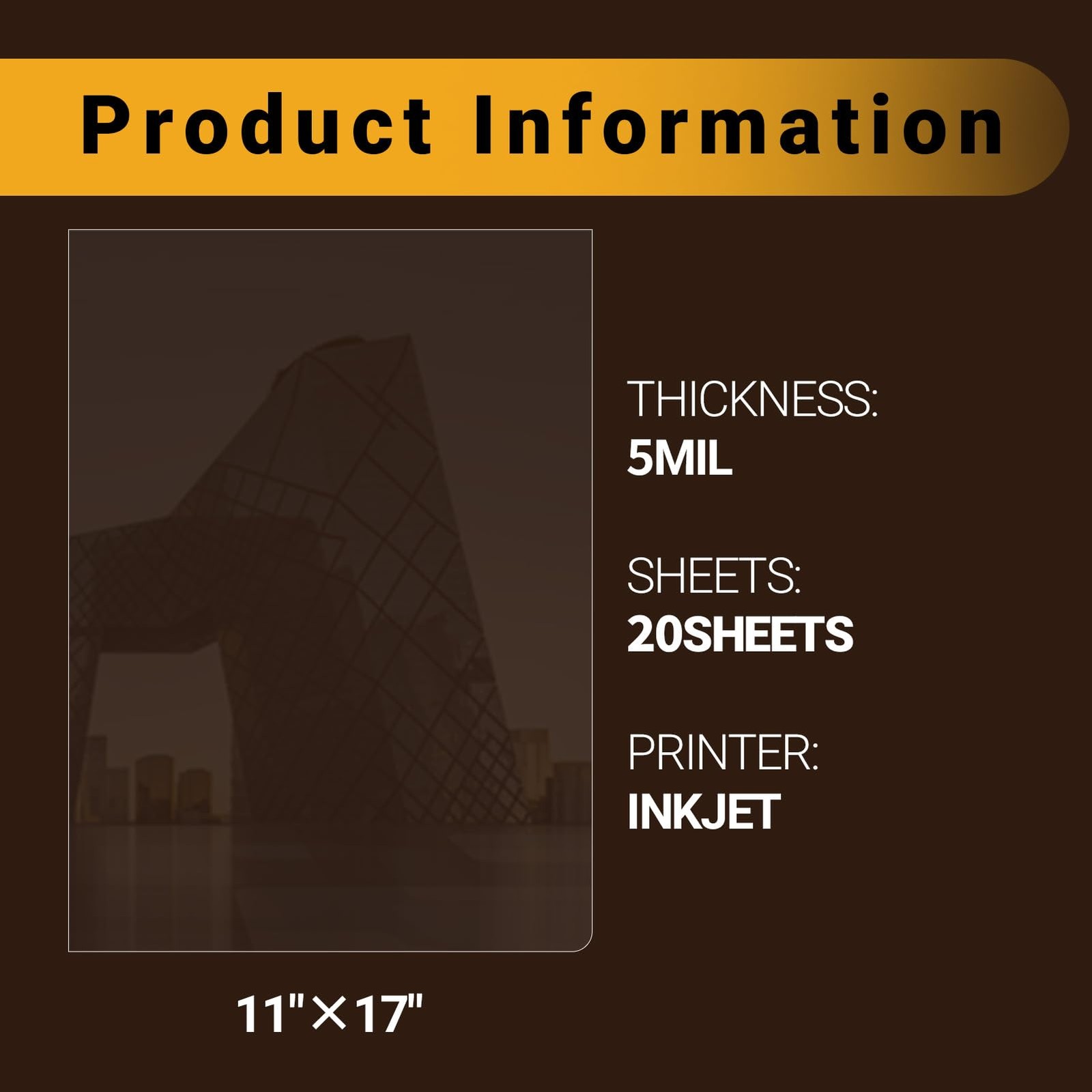 Fast-Drying Inkjet Transparency Film 20 Sheets 11×17 inches Thick 100% Clear …