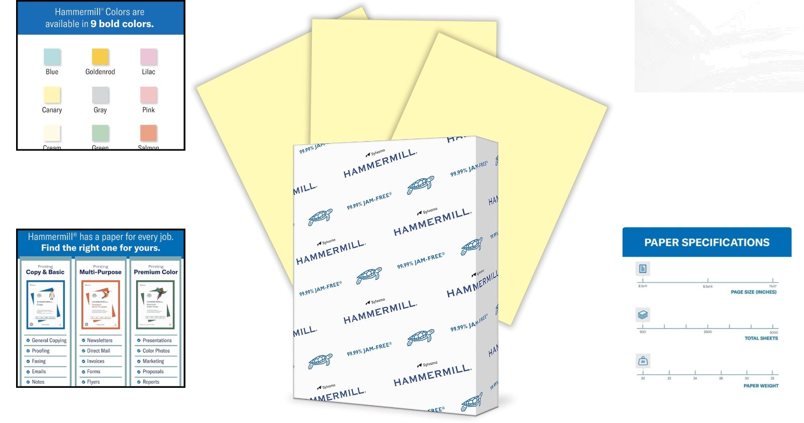 500 Sheets of 20 lb Canary Yellow Copy Paper, Brightness & Smooth Finish