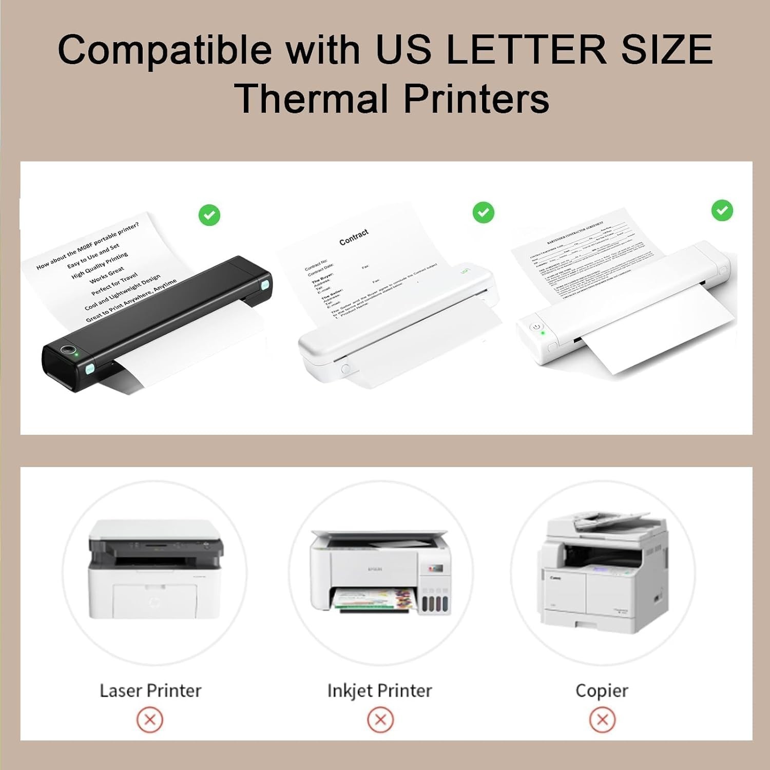 Papel Termico 8.5×11 Pulgadas Carta Impresora M08F M832 M834 MT800 100 Hojas