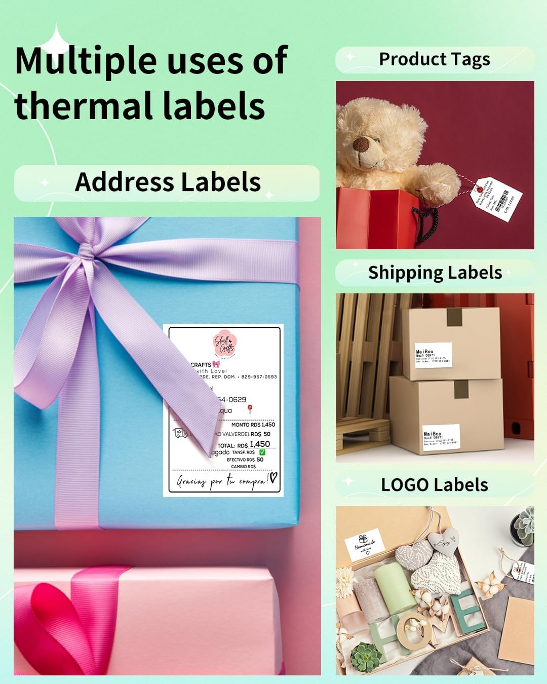Phomemo 2″ Rainbow Color Thermal Label for Shipping Label Printer 500 Label/Roll